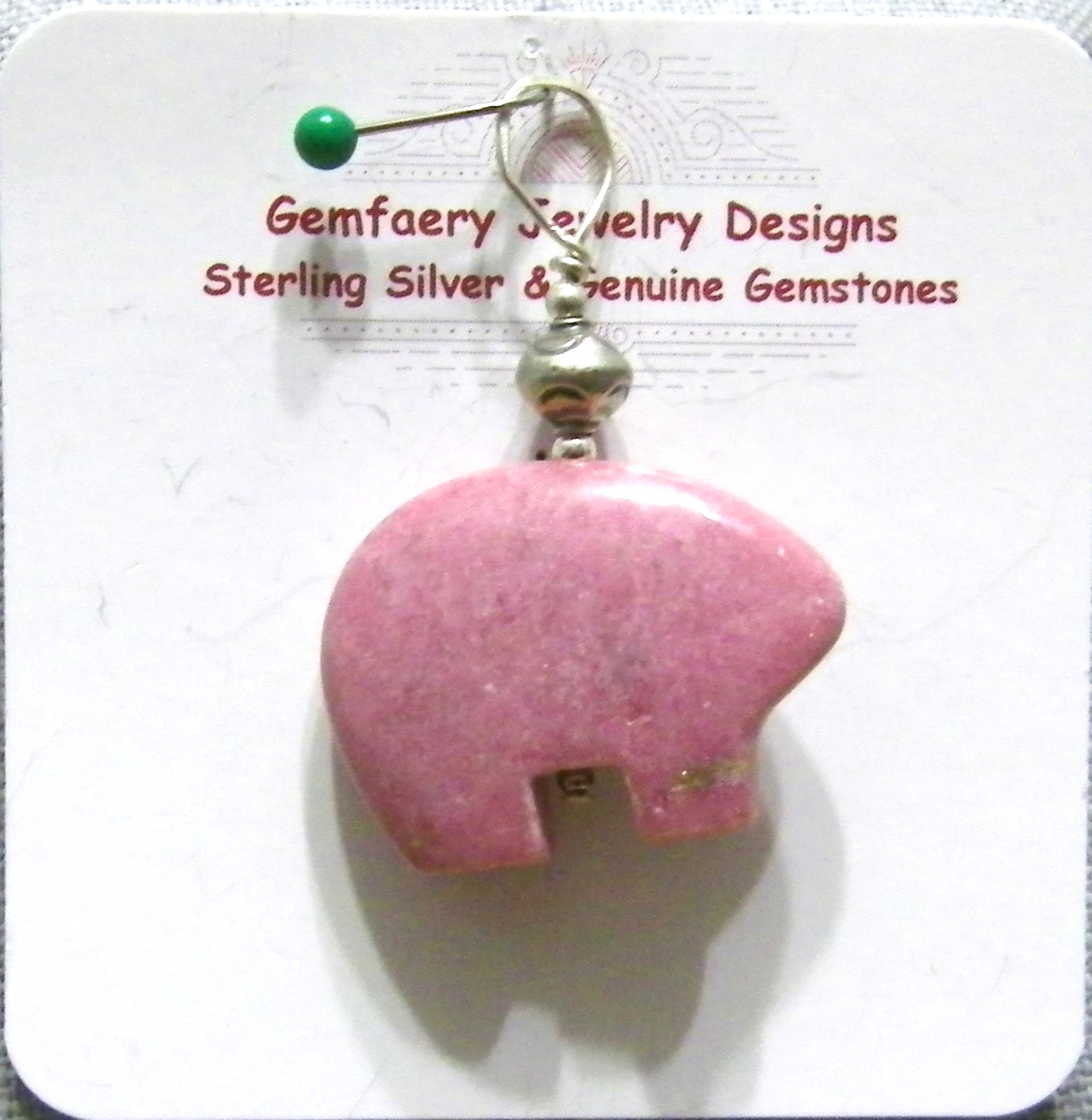 Sterling Silver Carved RHODONITE Bear Large Gemstone Pendant #21…Handmade USA