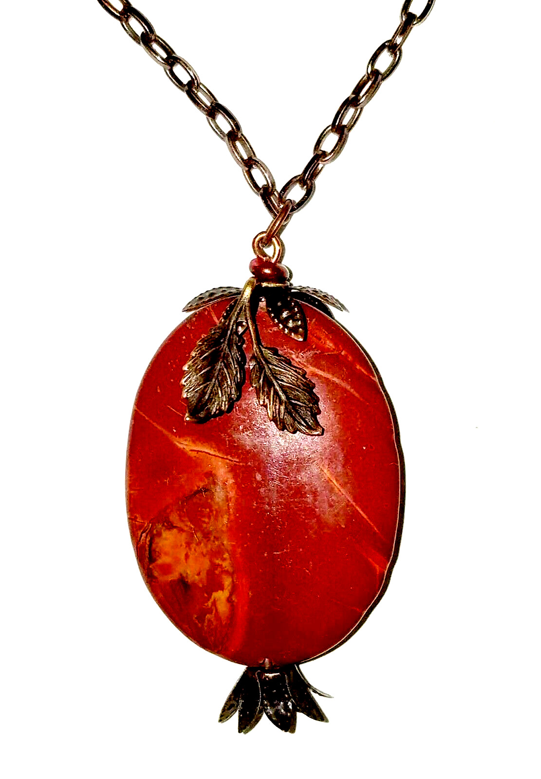 Red Podocarpus Petrified Wood Oval Stone Necklace