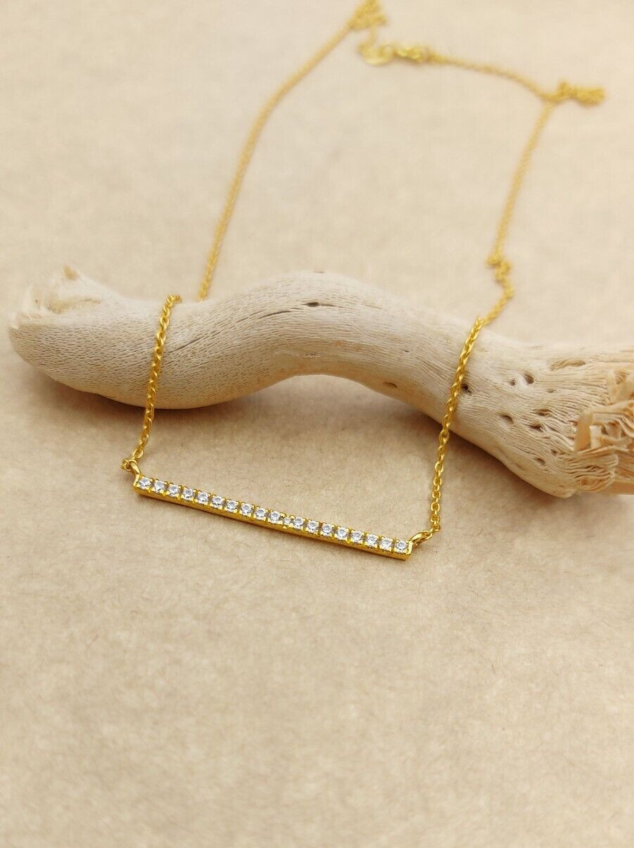 3cm Studded Bar Chain Necklace Cubic Zirconia 22kt Gold Wardrobe-friendly Jewel