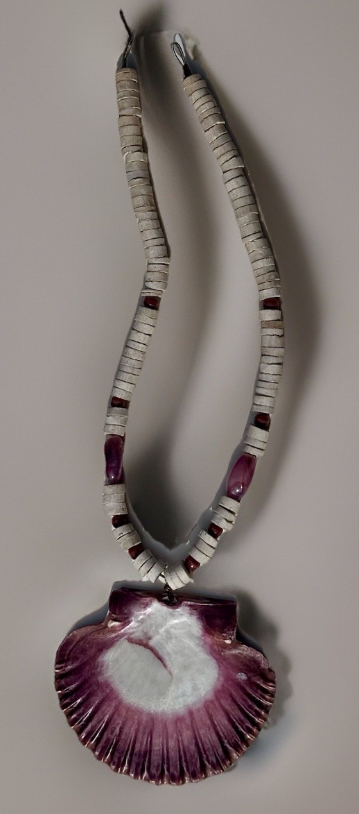 Handmade Purple Scallop Shell Pendant Necklace with Heishi & Stone Beads