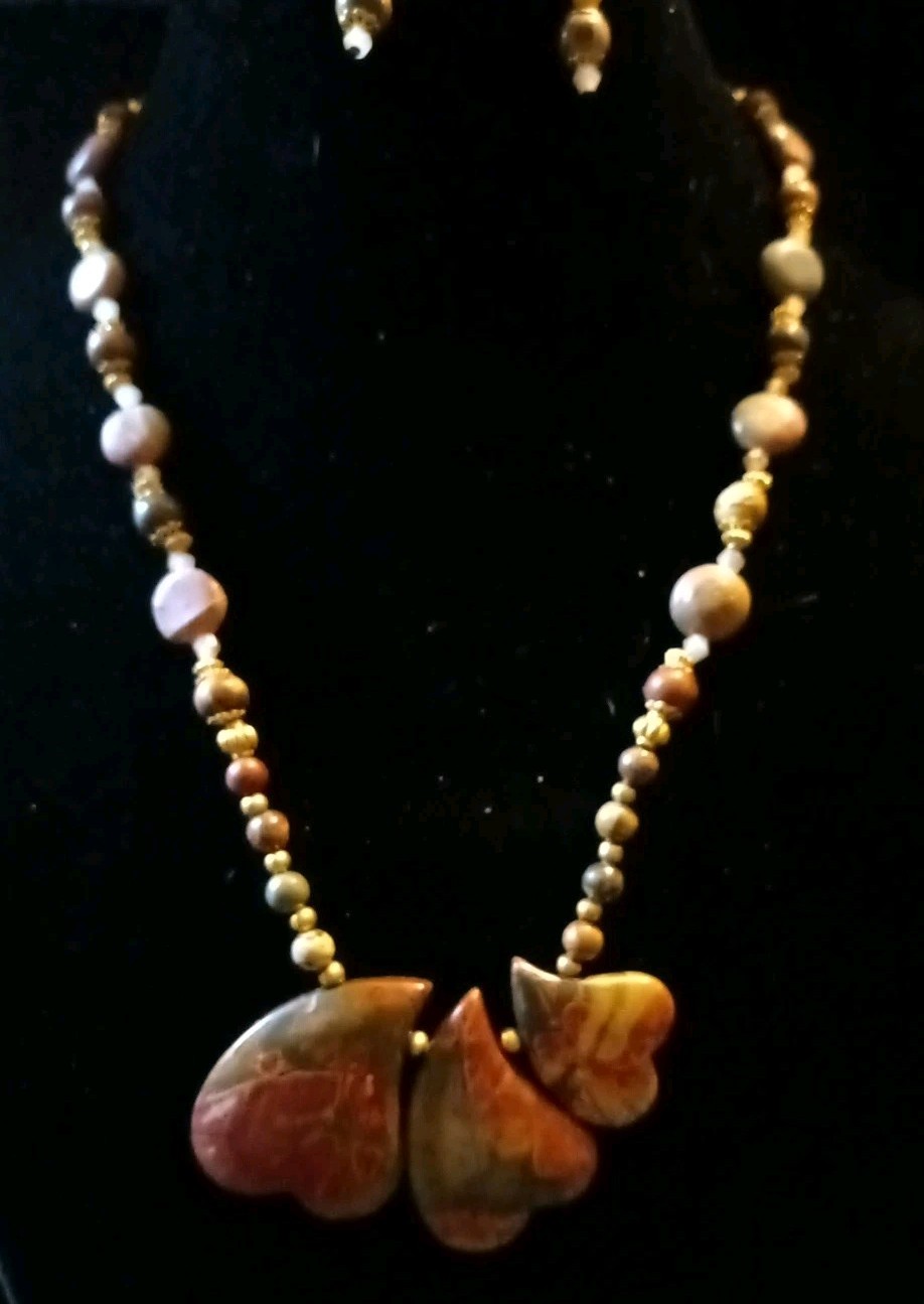 Handcrafted Picasso Jasper Necklace 23″ Length Unique Heart Focal Point