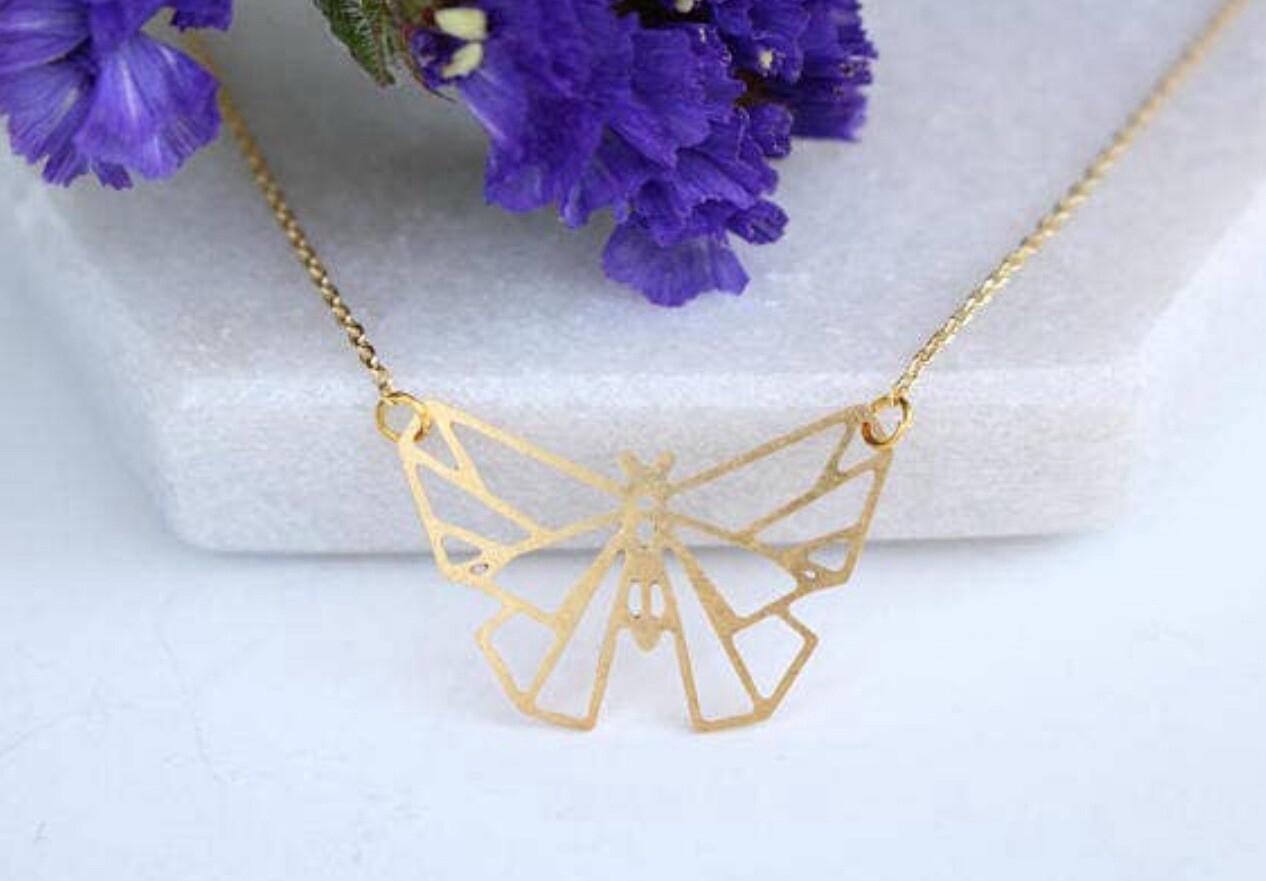 Butterfly Geometric Necklace by A Tea Leaf Jewelry in Gift Box | Gold