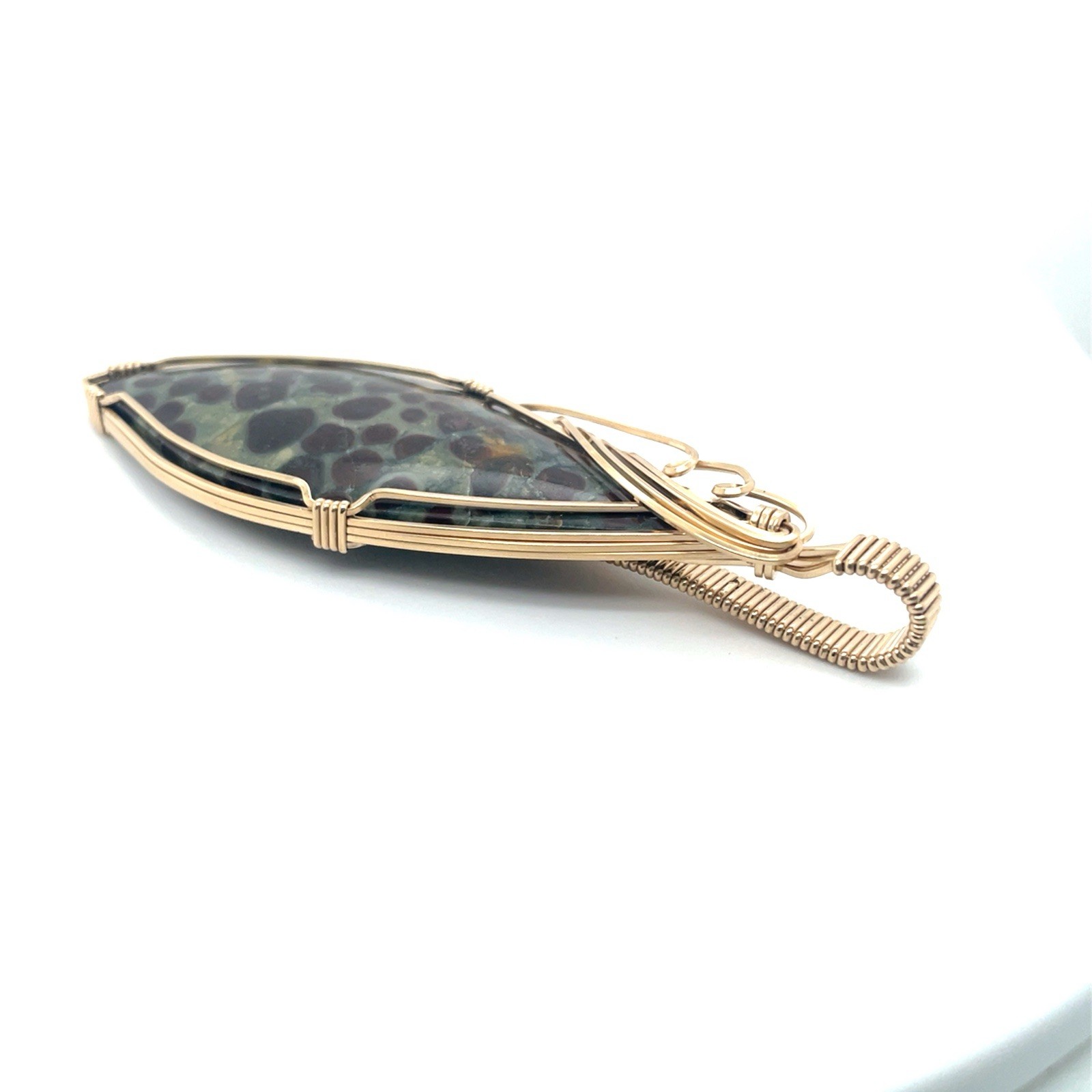 14k Yellow Goldfilled Wire Wrapped Spotted Agate Unique Shape Pendant Jim Fowler