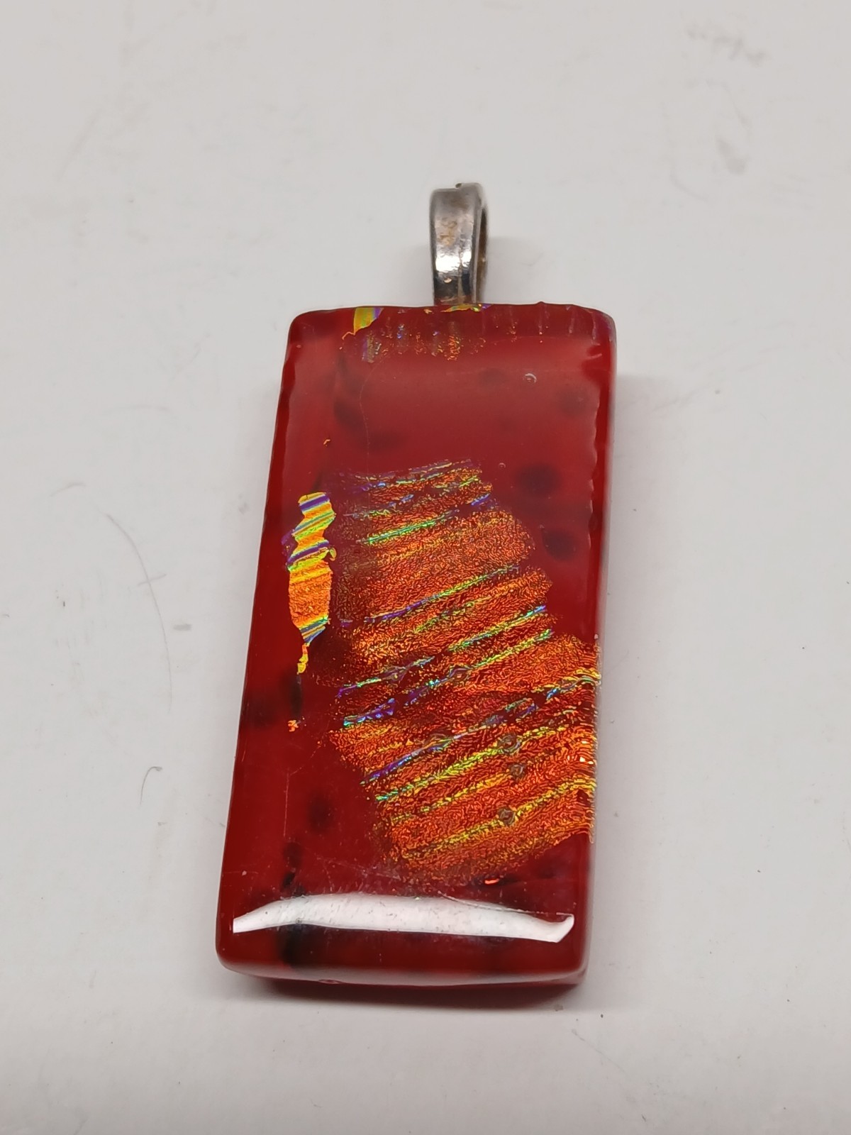 Red AND Gold Dichroic Glass Pendant With Silver Plated Bail
