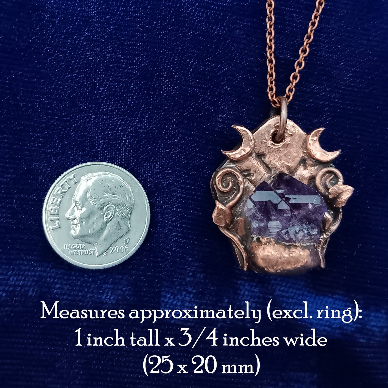 Raw Amethyst Crystal Rune Copper Pendant ONLY – No Chain – Electroformed
