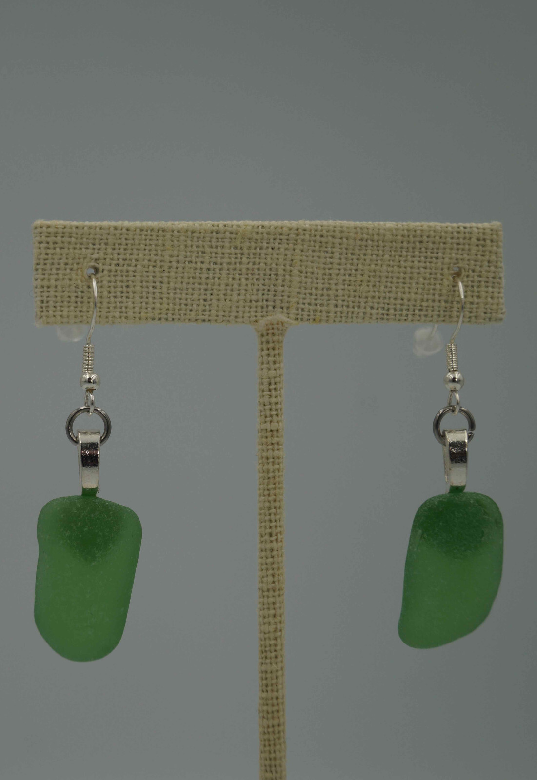 Green Sea Glass Pieces: Rounded Rectangle Shaped Earring Pair (E#44)