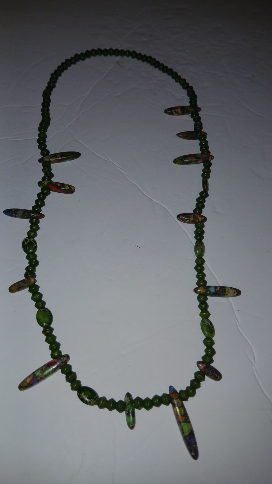 Geeen Wood Bead 21 Inch Rainbow Turquoise And Olive Turquoise Beautiful Neclace
