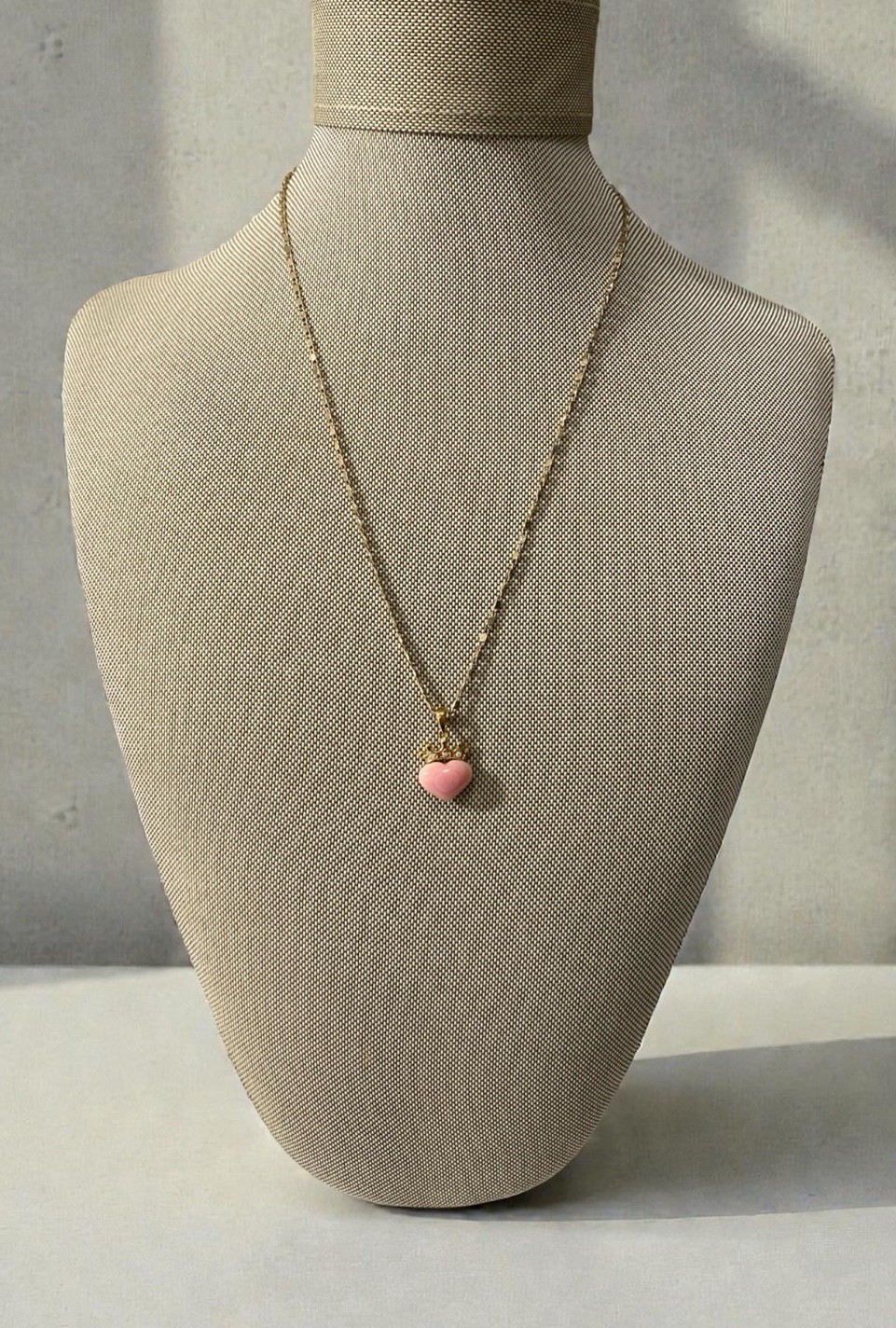 S925 Gold Plated Pink Conch Shell Heart Pendant Chain CZ Stones 18”