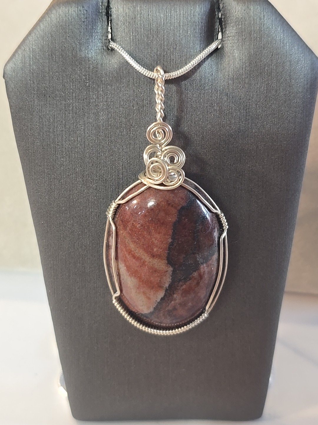 Red Jasper Artisan Wire Wrapped Sterling Silver Necklace Pendant OOAK Gemstone