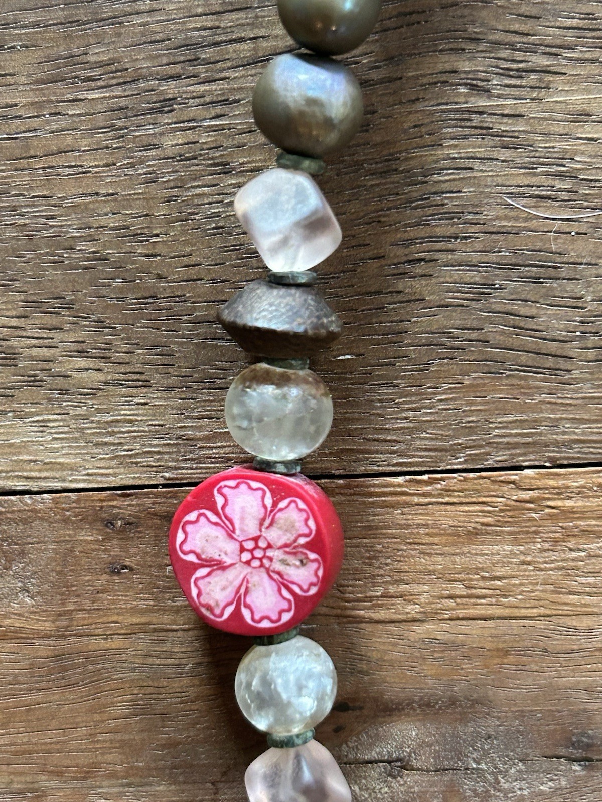 Handmade Necklace Polymer Clay Pearls Crystal