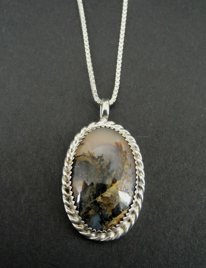 Necklace Silver Agate Stone Sterling 925 Pendant Chain Necklace