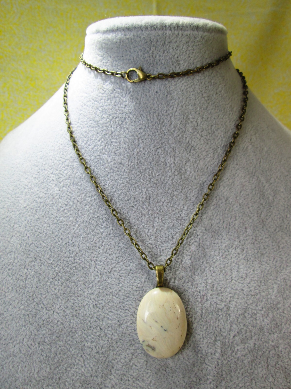 Genuine Gemstone Pendant w/ Necklace 24″ Antiqued Brass Tone Cable Chain / N