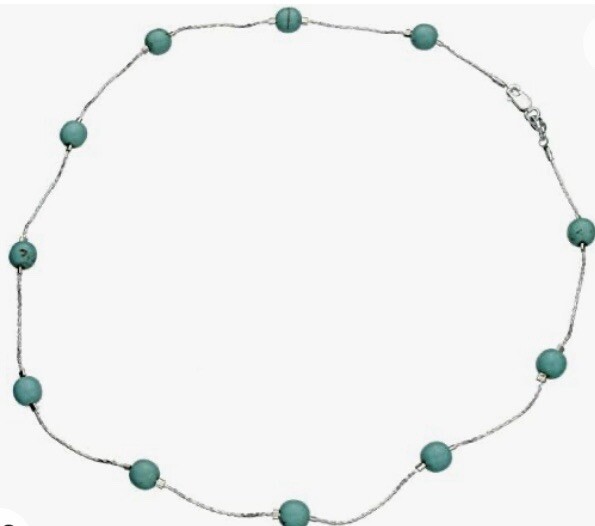 Sterling Silver necklace with simulated turquoise Stone Beads , Signed jC .