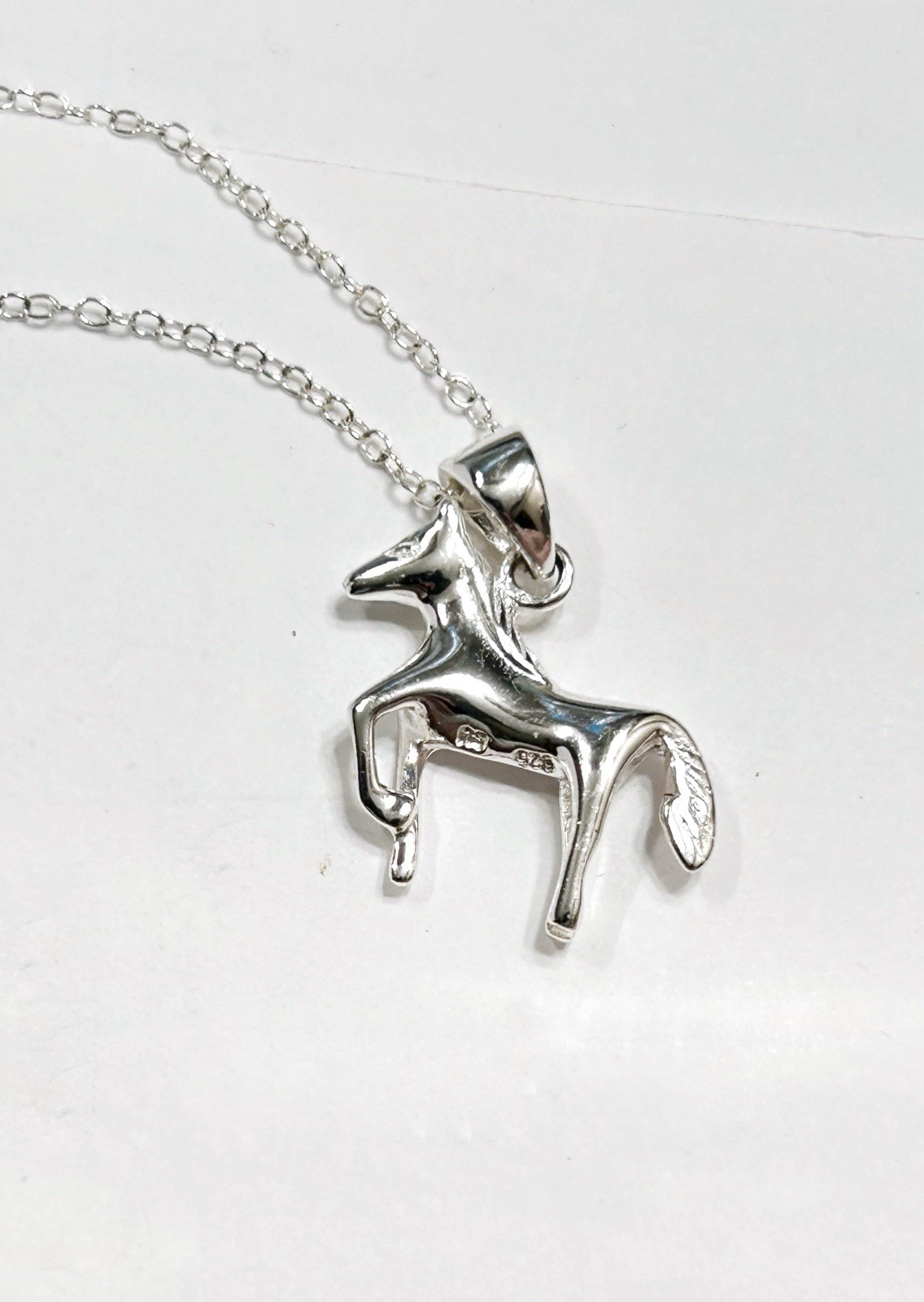 925 Sterling Silver Horse Charm Style Pendant Necklace Chain 18” SU 925