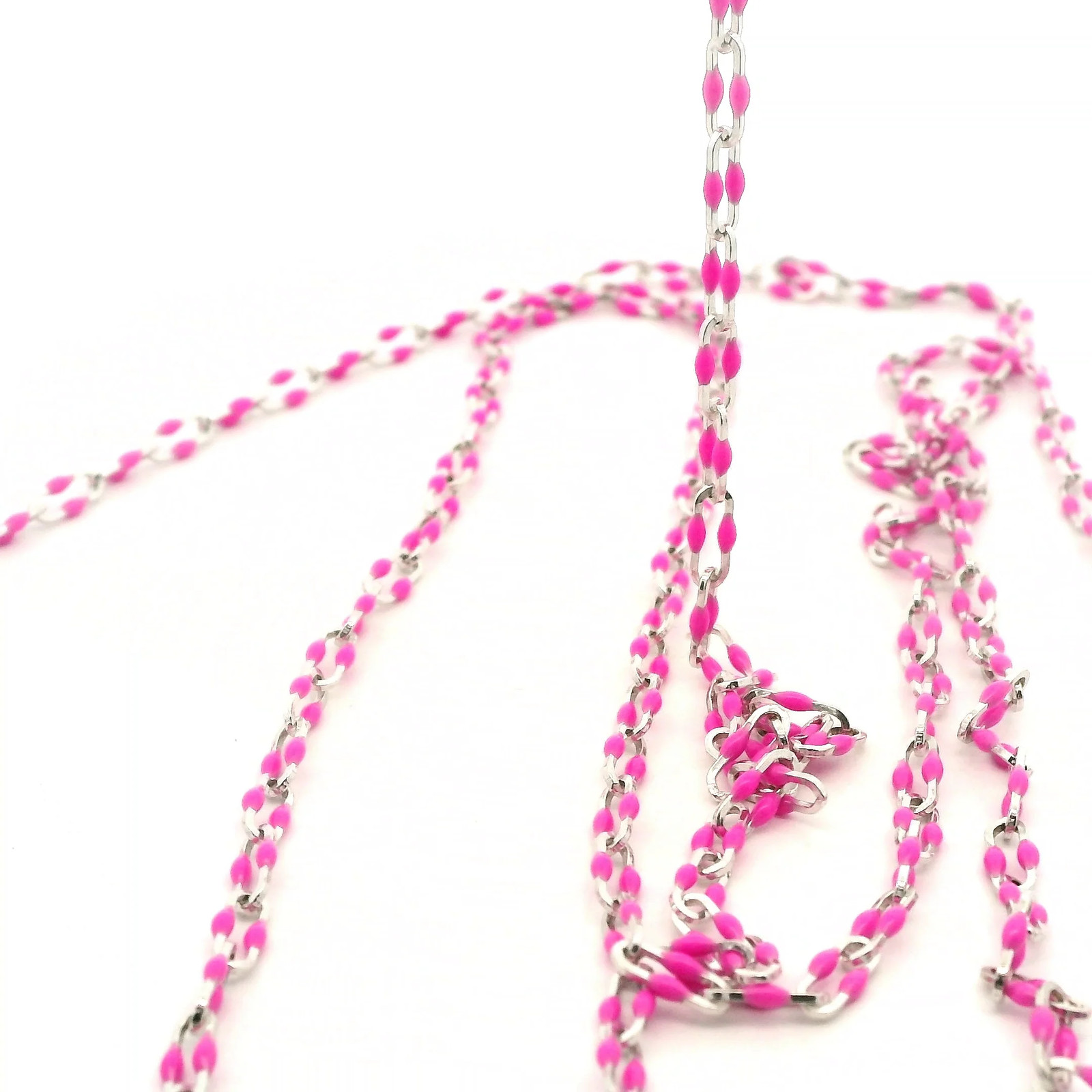 Sterling Silver Rhodium Paper Clip Chain with Rose Enamel, Squared Wire Chain 3.