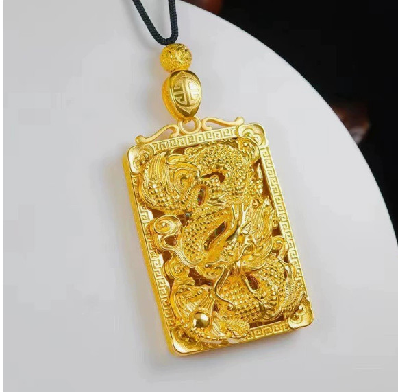 Retro Peace Lotus 22K 23K 24K Thai Baht Gold Filled Yellow GP Necklace