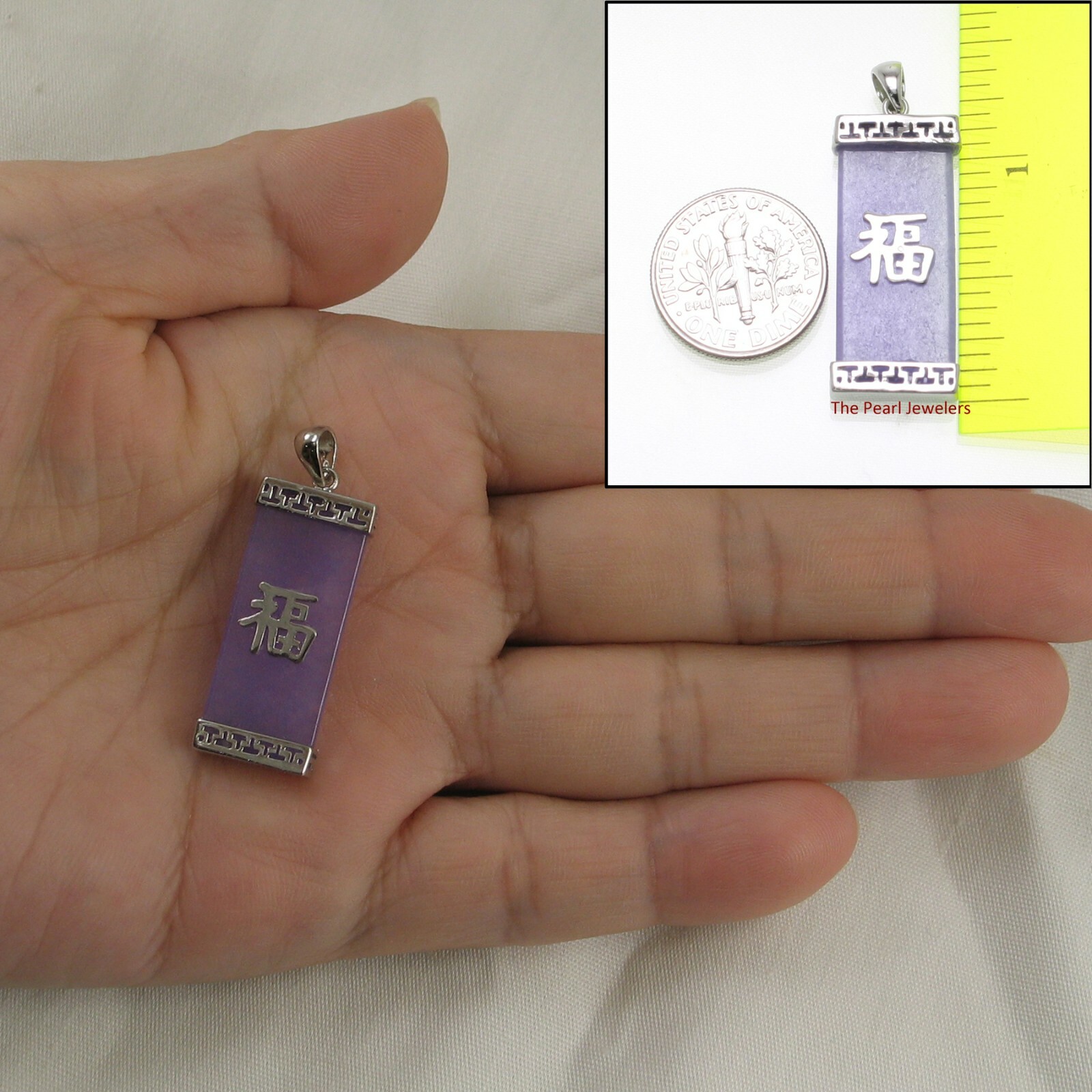 Fu Good Fortunes Lavender Jade Oriental Pendant with Sterling Silver