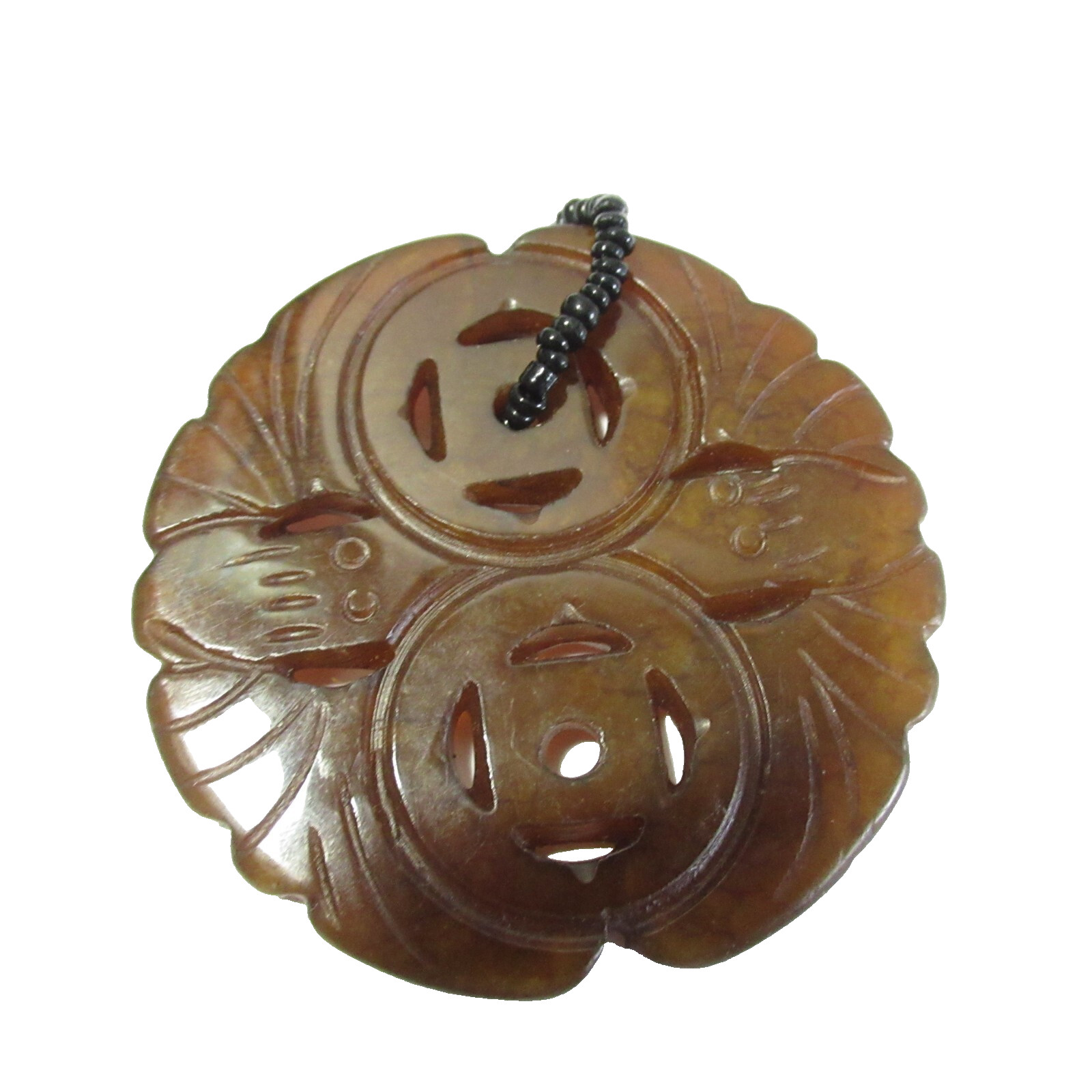 Vintage Bat Carved Brown Oriental Jade Pendant Contemporary