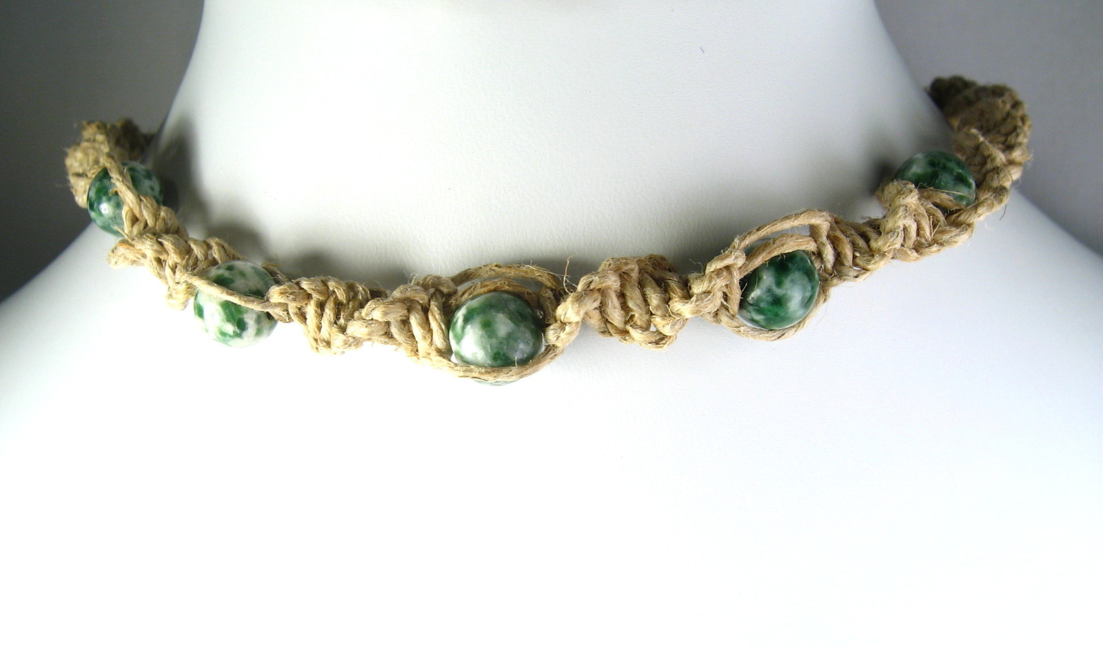 Handmade Hemp Twist Necklace with Tree Agate Stone Beads