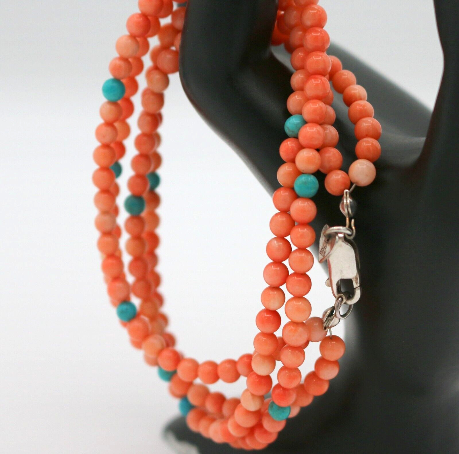 Mine Finds by Jay King DTR Sterling Silver 925 Coral & Turquoise Necklace 17.5″