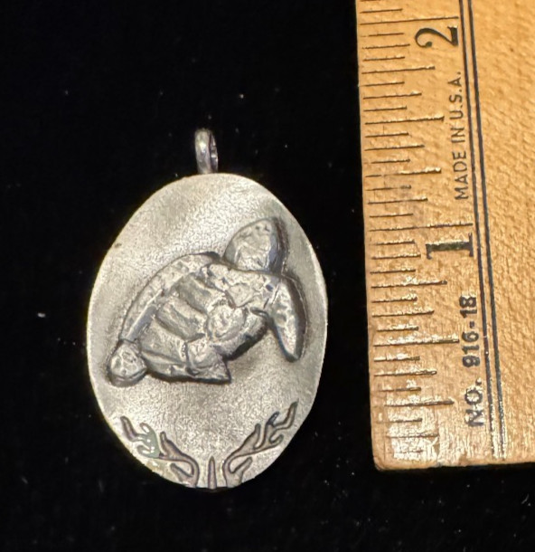 handcrafted metal Destination Pendant Sea Turtle Ocean oval travel souvenir