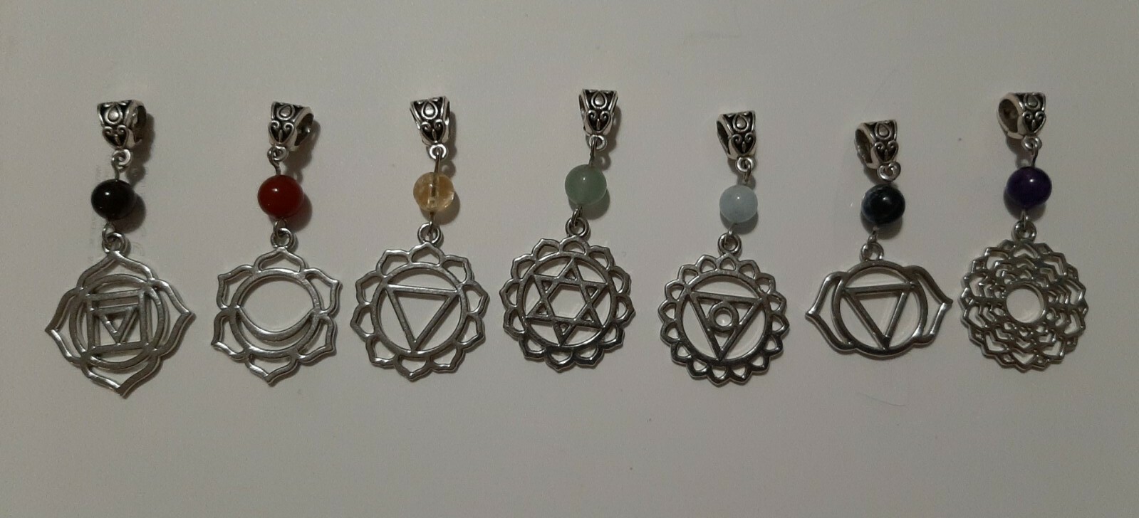 7 CHAKRA Balancing Gemstone Bead PENDANTS Reiki Chakras & Stainless Steel Chain