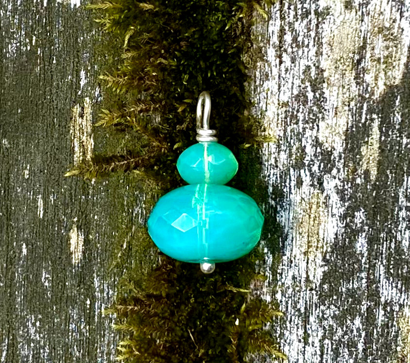 17mm Faceted Uranium Glass Blue Green UV Glow Handmade Sterling Silver Pendant
