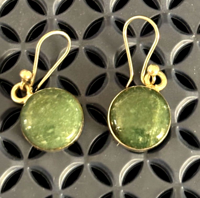 Vintage Nature Aztec Earrings 950 Sterling Silver Guatemalan Green Jade AuSeller