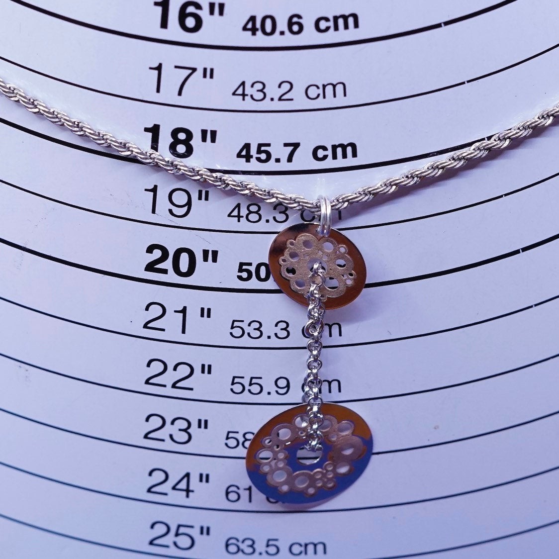 18″, USA danecraft Sterling silver necklace, 925 rope chain w/ circle pendant