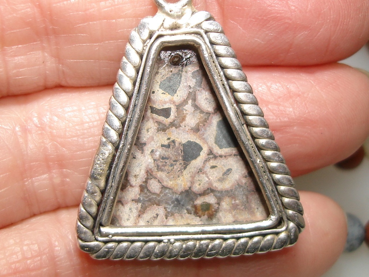 UNIQUE STERLING SILVER OCEAN JASPER PENDANT NECKLACE! 16 1/2″