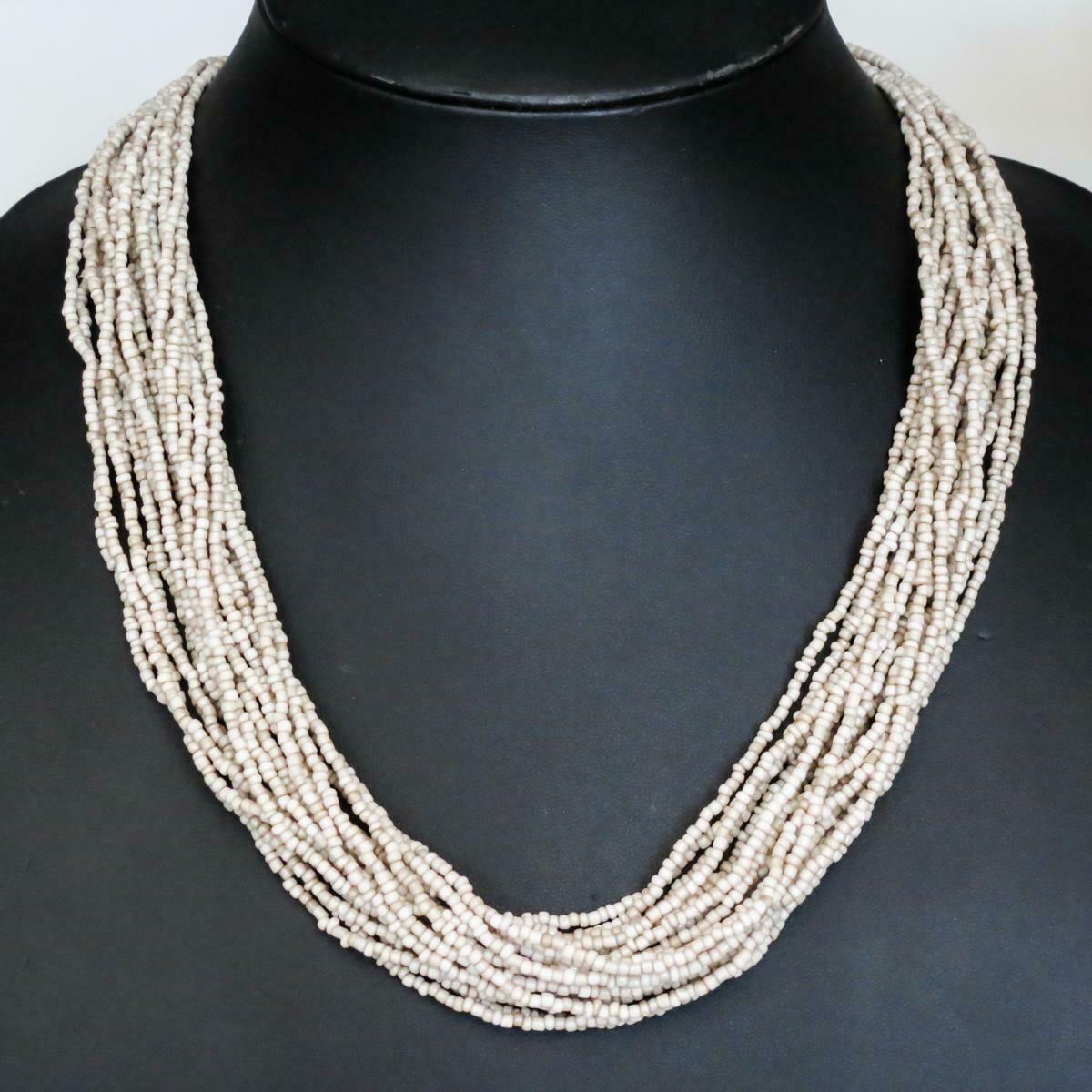 Handmade Necklace GLASS BEADS KHAKI BEIGE Tone Bohemian 25 inch 20 Strands Adj