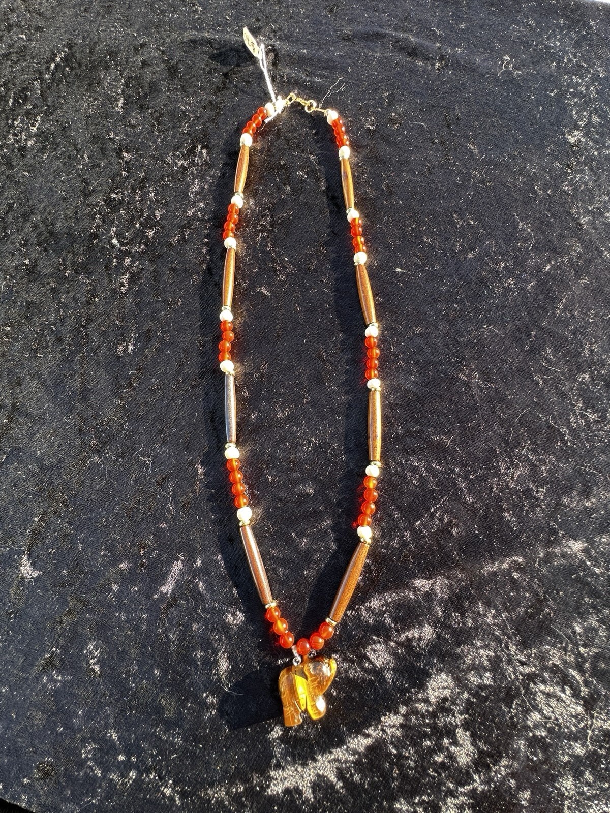 Bear Medicine Tigers Eye Buffalo Bone Bead Necklace 14”