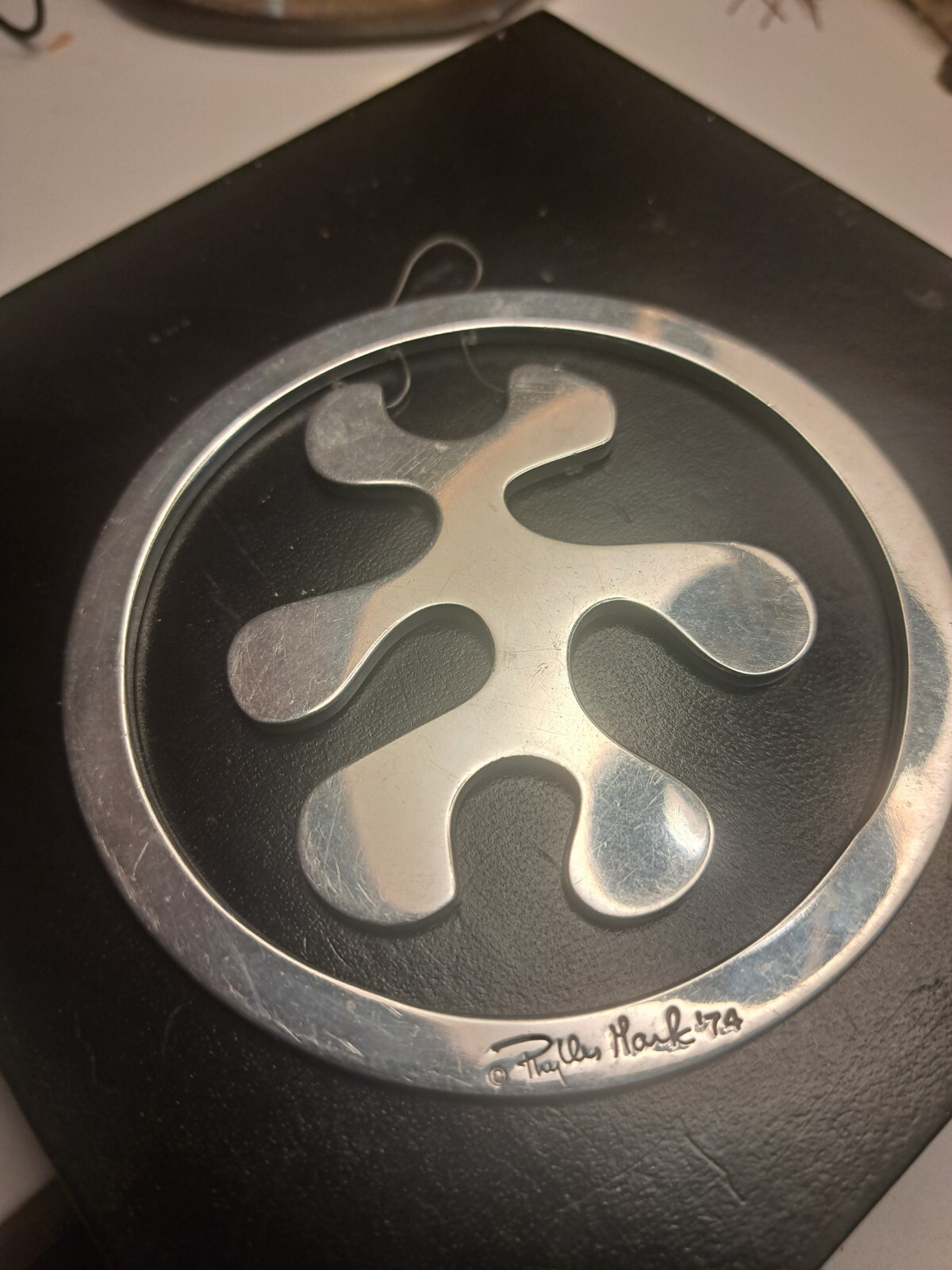 Modernist Artist Phyliss Mark Kinetic 4 1/2 Inch Aluminum Pendant Beautiful