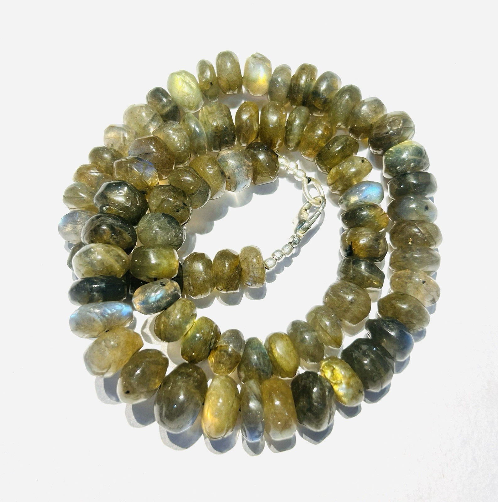 Colorful Labradorite 10-13mm Rondelle Beaded Ready to Wear Necklace 20 inch long