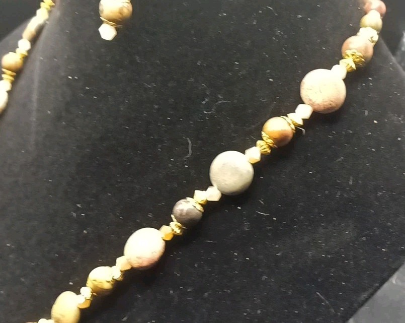 Handcrafted Picasso Jasper Necklace 23″ Length Unique Heart Focal Point