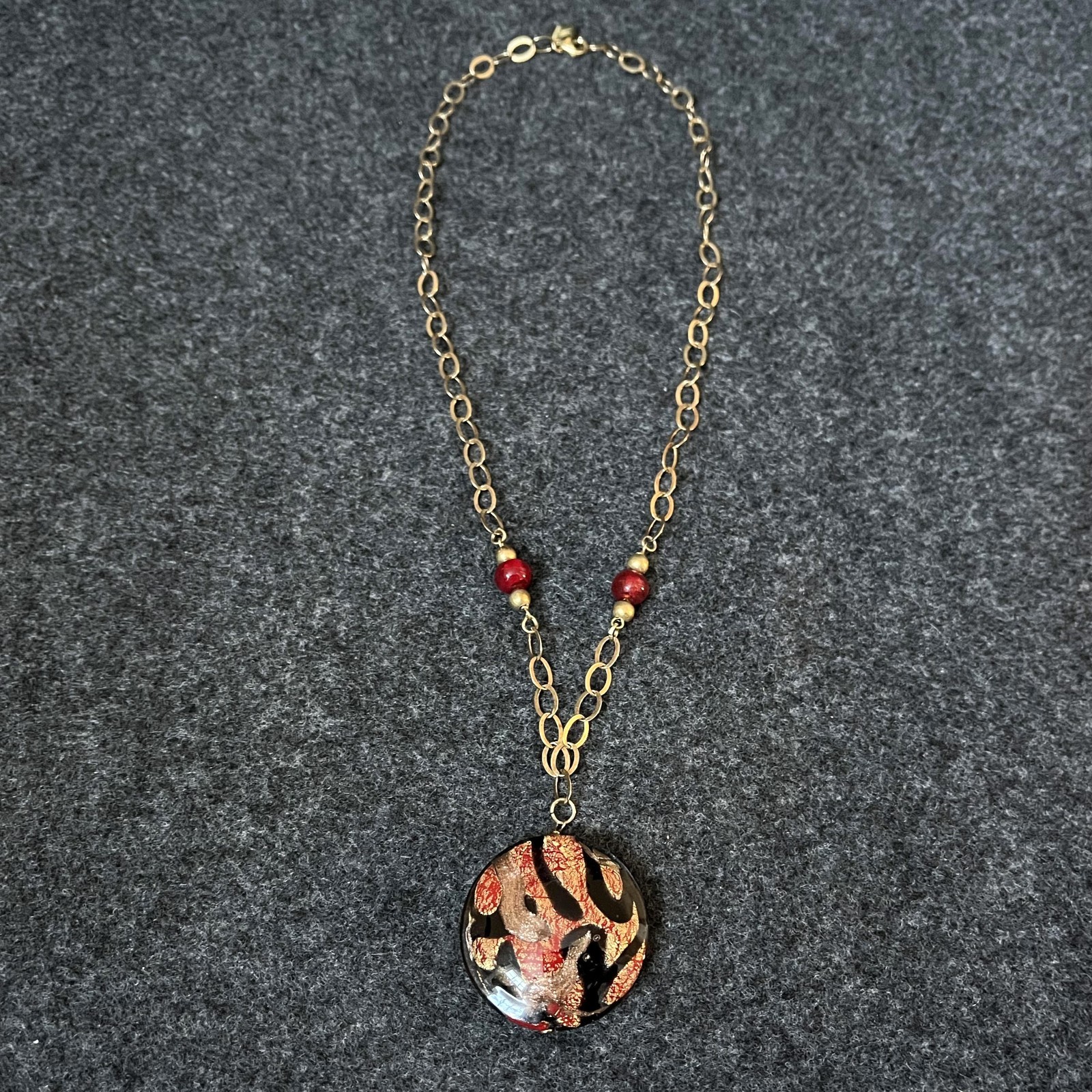 Venetiaurum Chain Link Necklace Italian Murano Glass Pendant Beads Multicolor