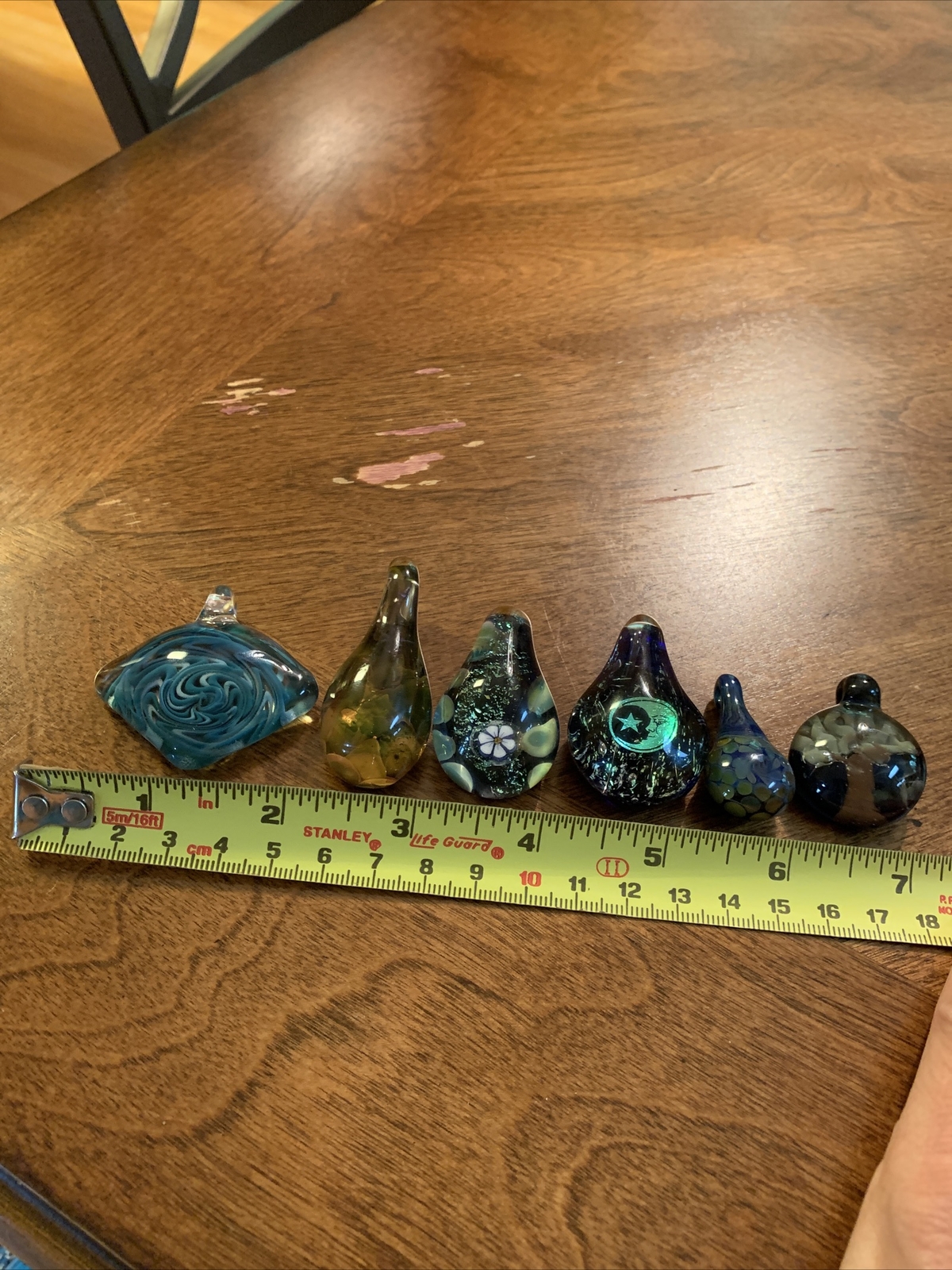 Lot 6 Hand Made Glass Pendant one-of-a-kind unique Teardrop Round /Clinique Bag