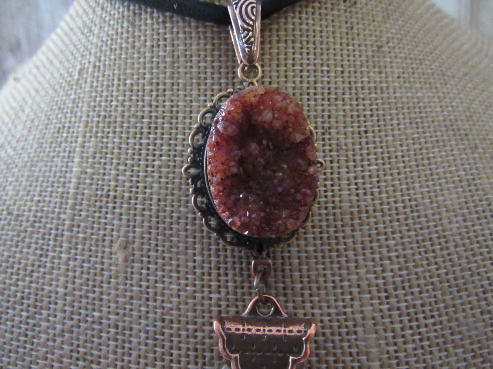 Rattlesnake Rattle Pendant Snake Necklace Red Druzy Agate Bone Jewelry Boho 6508