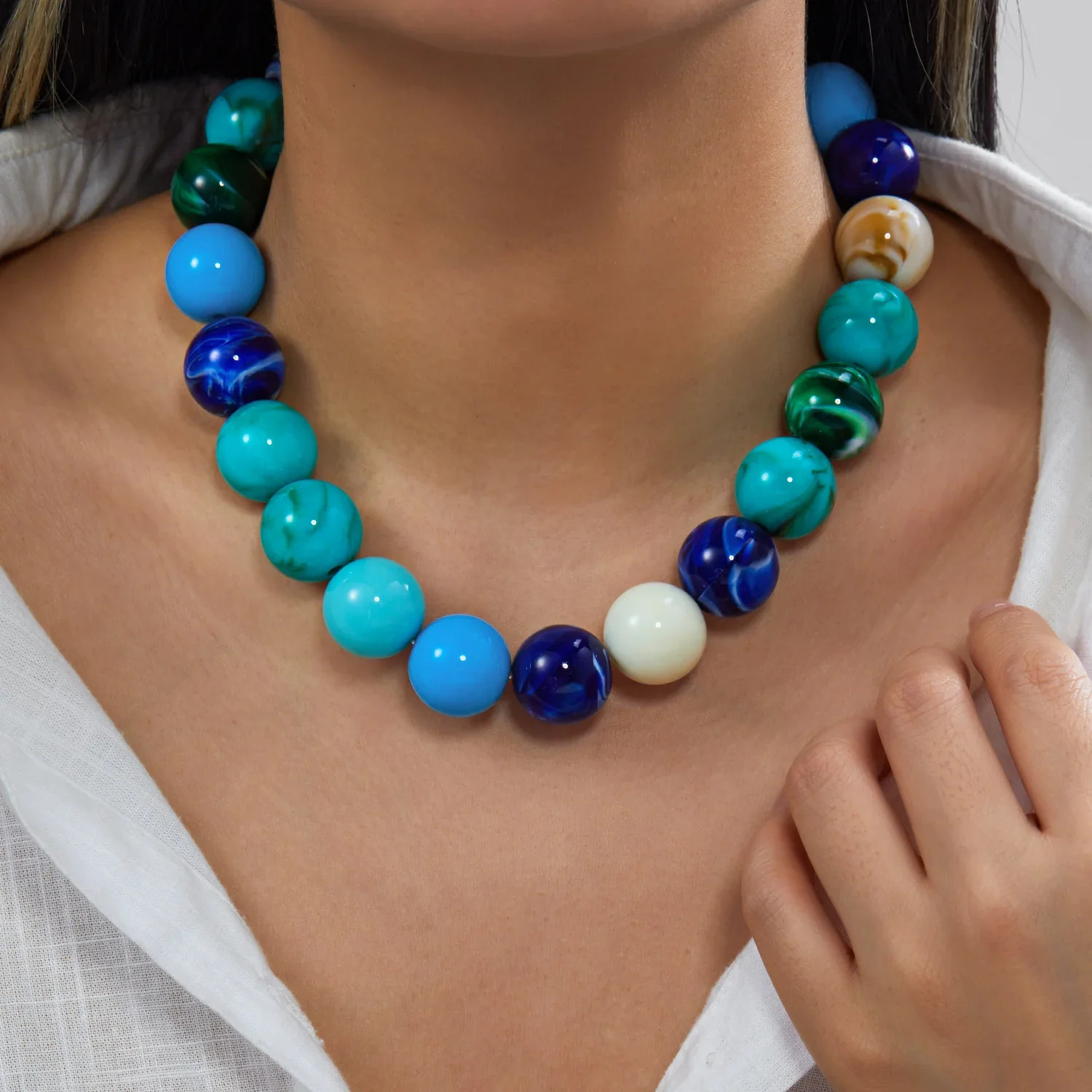 Chunky Dopamine Colorful Resin Bead Necklace for Women Y2K Aesthetic Rainbow Can