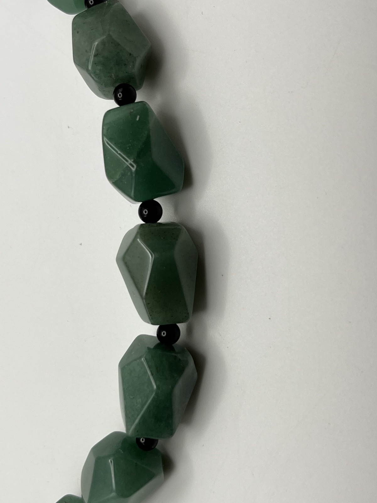 Green Aventurine Rough Faceted Chunk Bead Necklace Lobster Clasp 20″