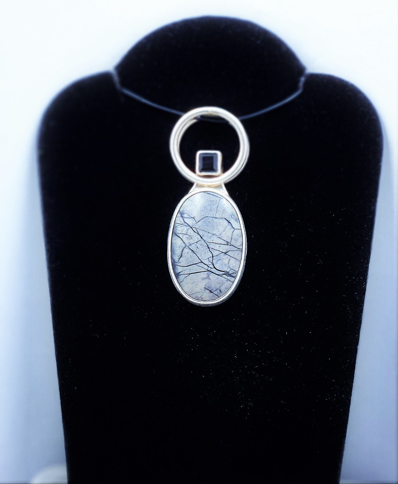 Charles Albert 950 Sterling Silver Picasso Jasper and Faceted Onyx Slide Pendant