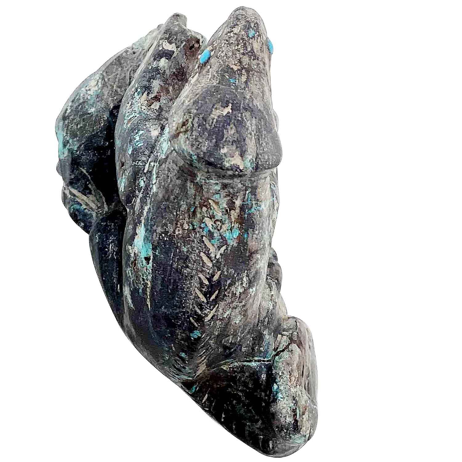 Zuni Handmade Fetish, Chameleon, Chrysocolla, Turquoise, 3” x 2 1/4″
