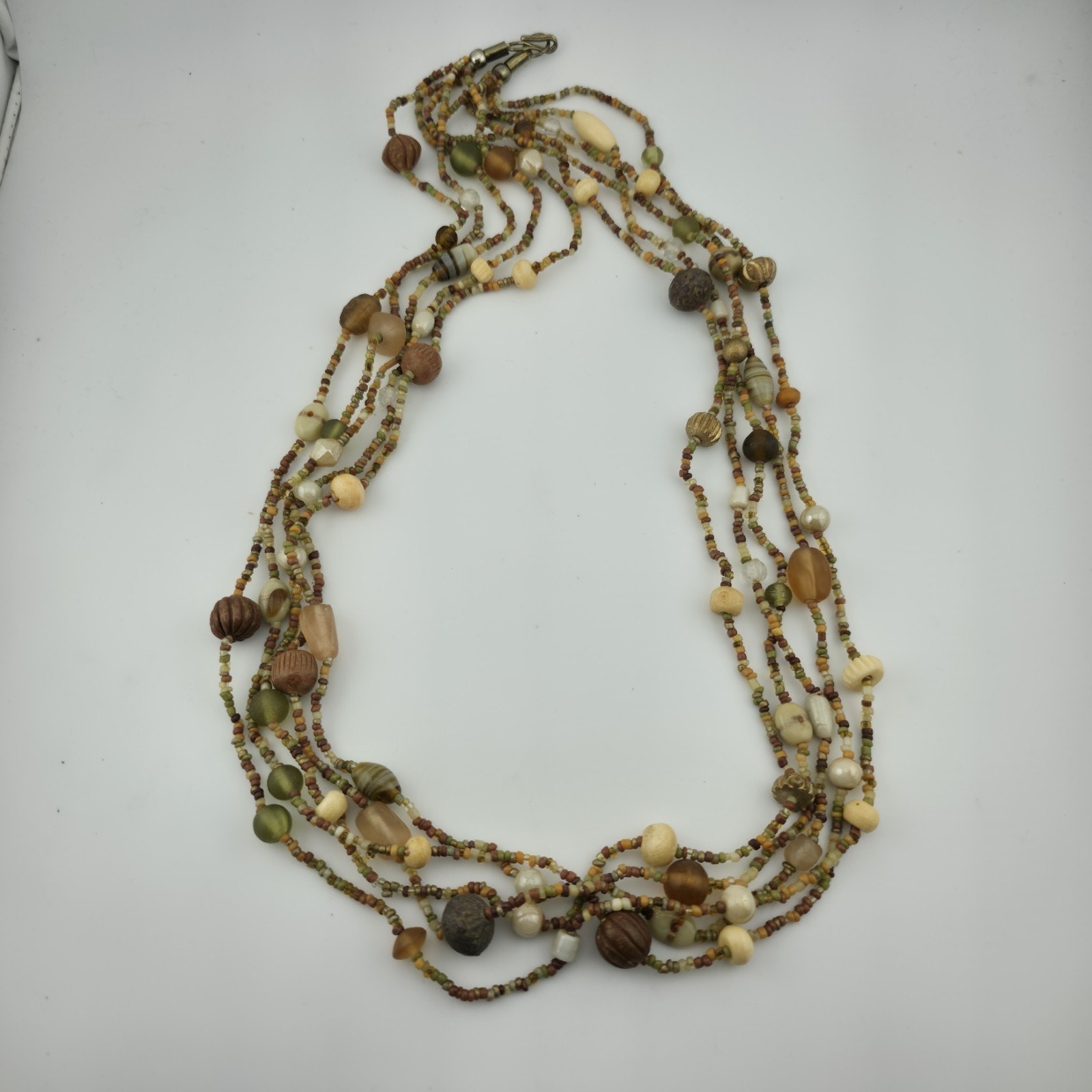 Necklace Artisan Mix Media Beaded Art Glass Earthy Boho 30″ 1950s Vintage
