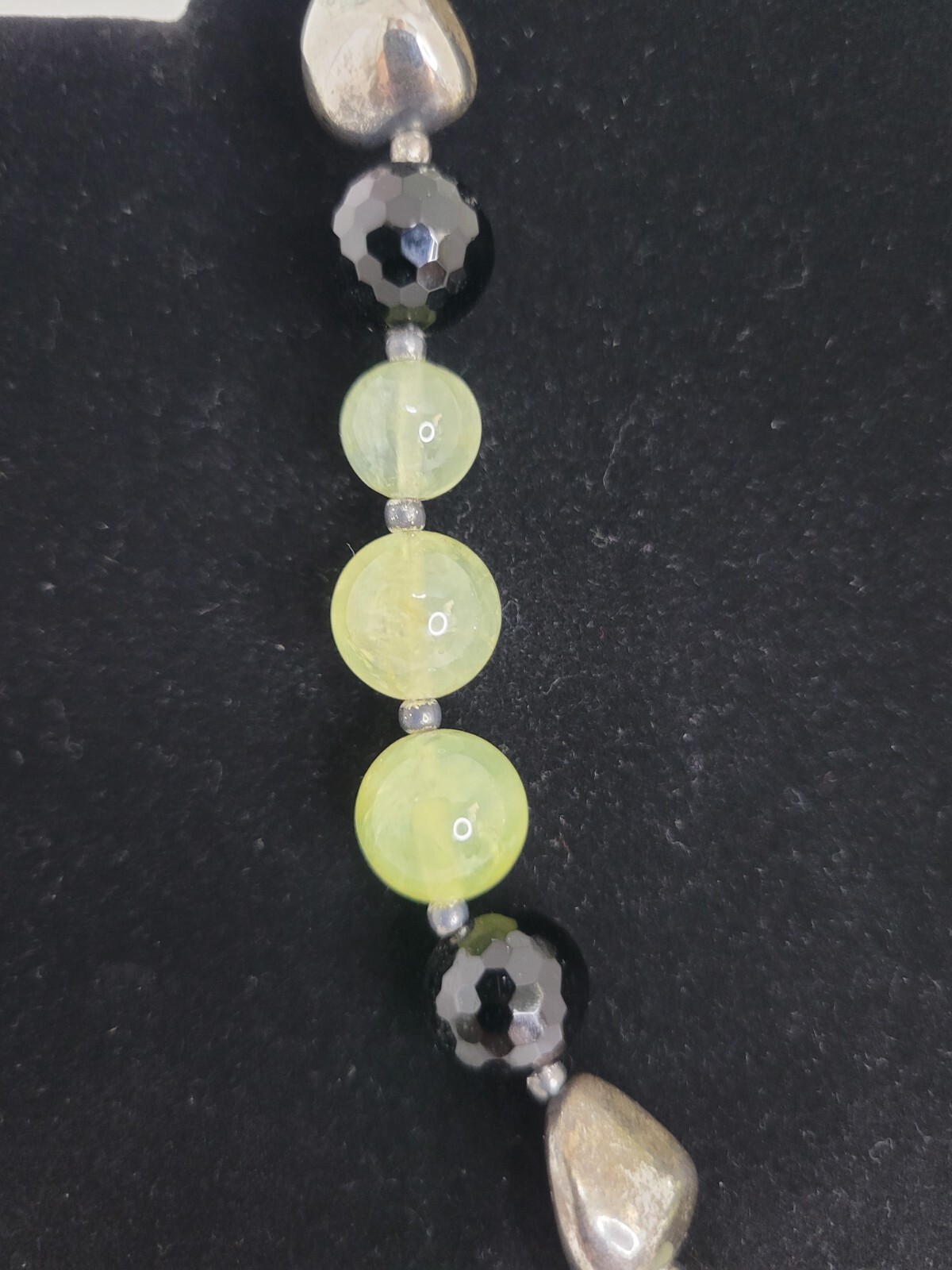 Natural Prehnite Bead Sterling Silver Nuggets Onyx Beads 16″ 2″ Ext Signed J&T