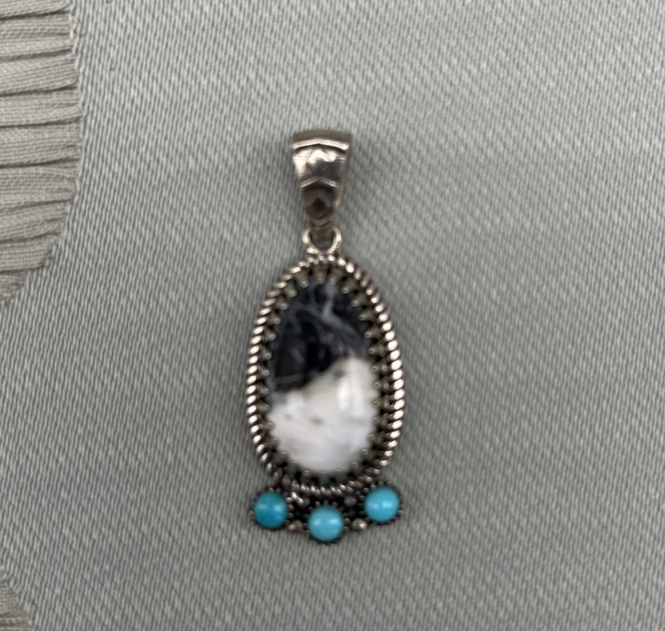Artisan White Buffalo & Sleeping Beauty Turquoise Southwest Silver Pendant 925