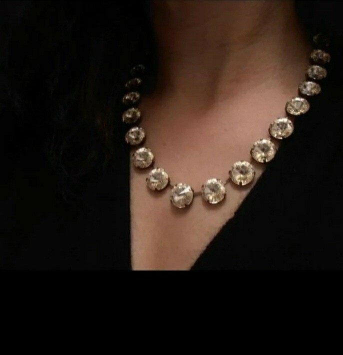 Anna Wintour Silk Beige Rivoli Crystal Necklace Antique Bronze Choker