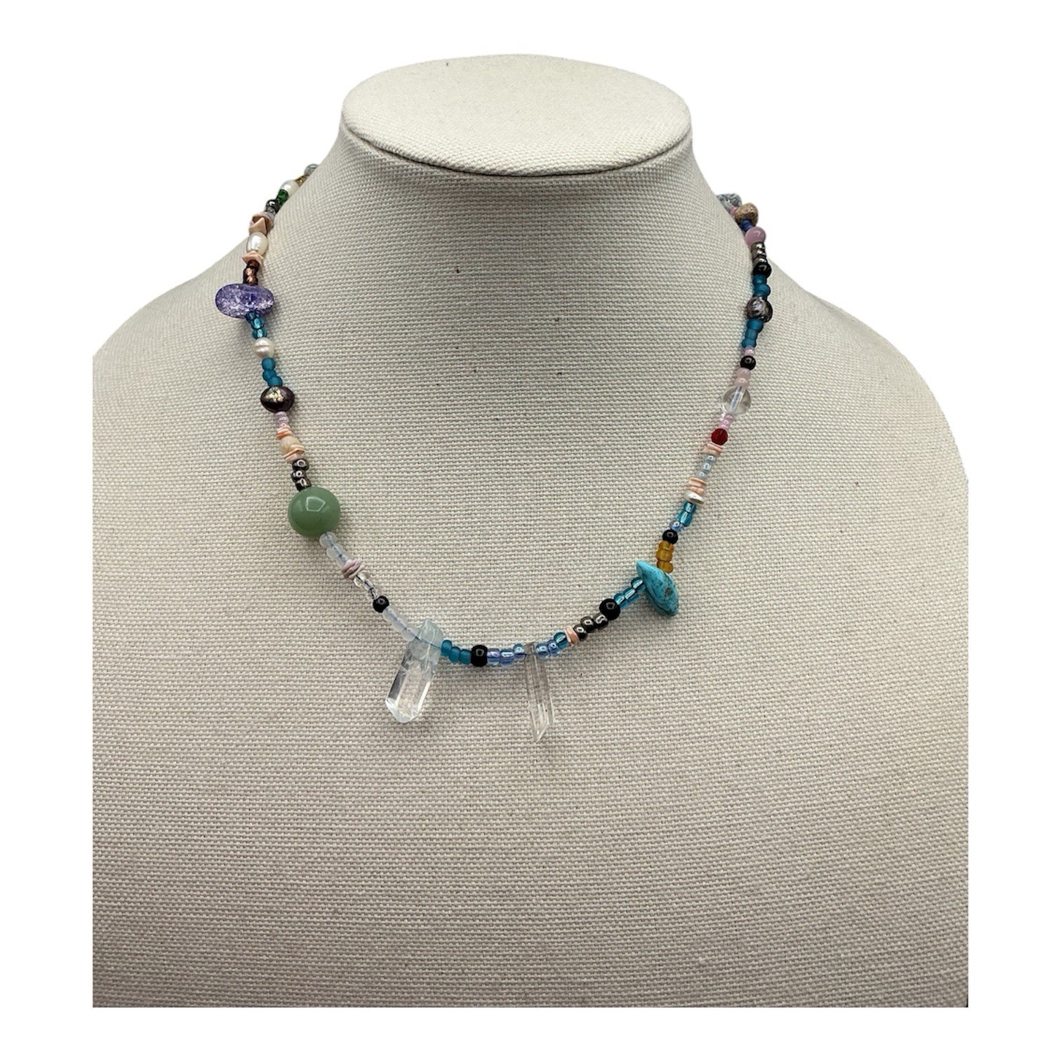 Artisan Crystal Shell Jade Colorful Spring Necklace