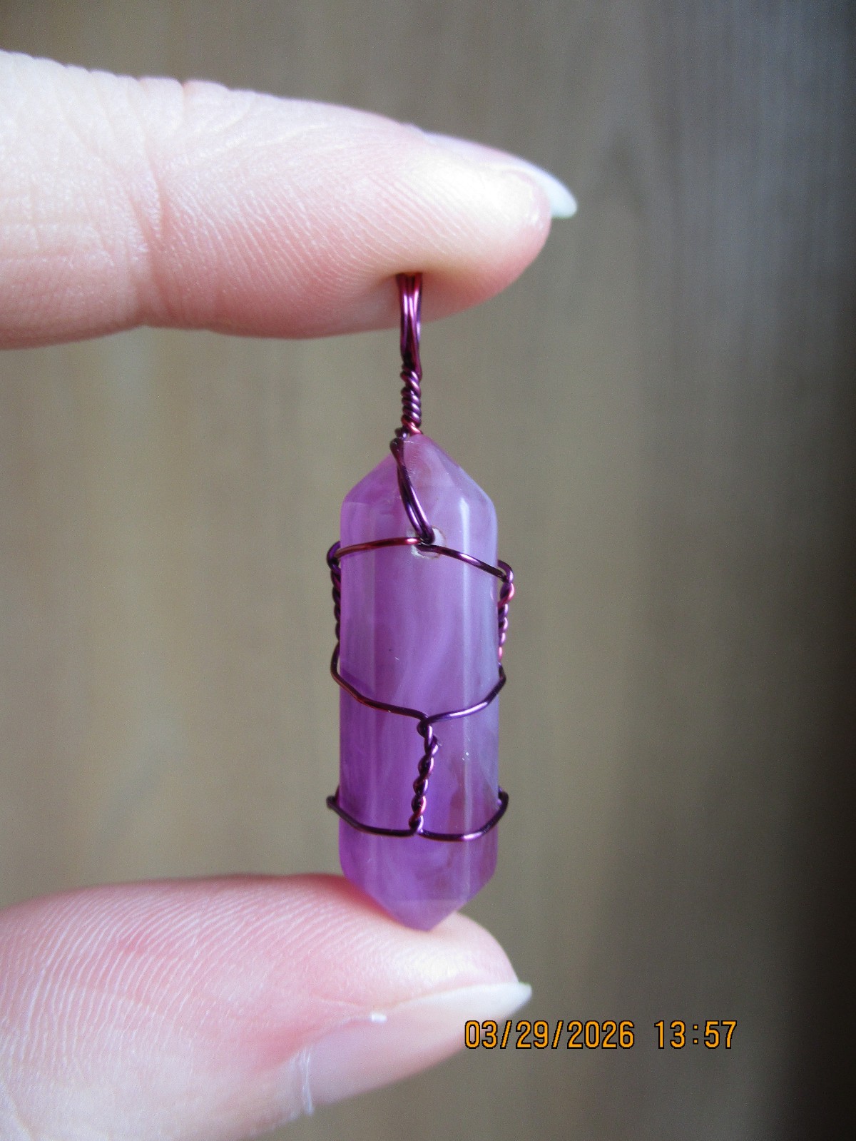 Purple resin wire wrapped pendant