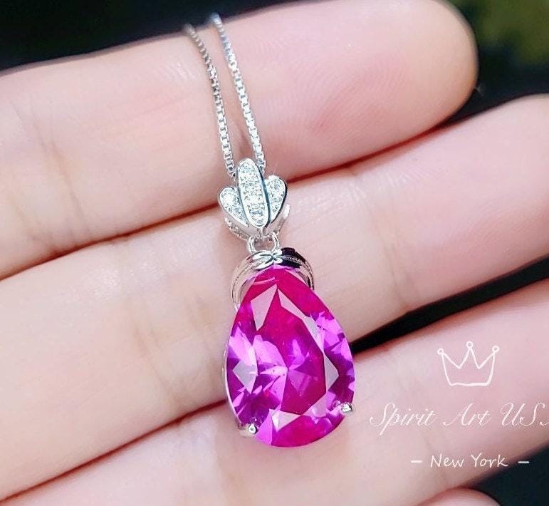 Royal Flower Pink Sapphire Necklace – 5 Ct Large Fuchsia Sapphire Pendant –