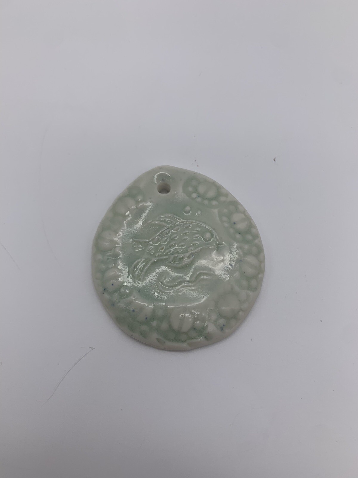 Vintage Ceramic Pottery Glazed Amulet With Sea Life Pattern (Signed Bishop)